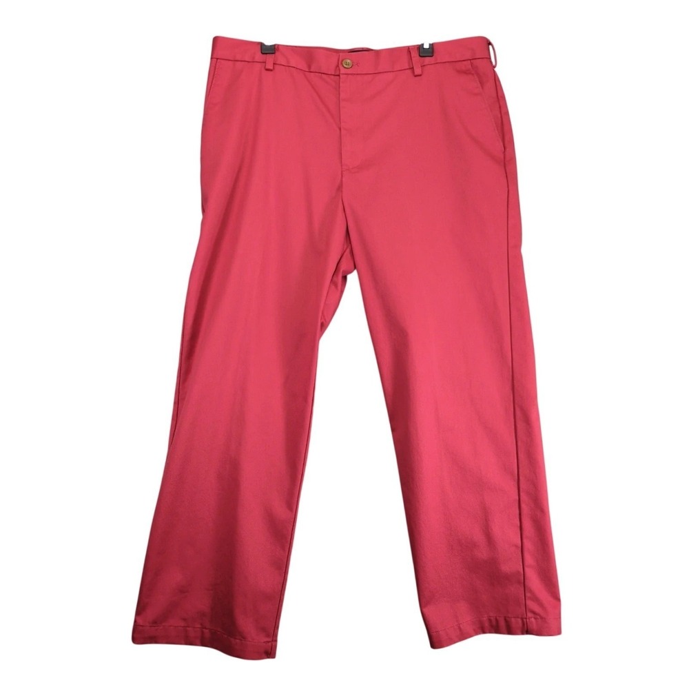 Izod American Chino Pants Mens 38x29.5" Rust Red Cotton Flat Front Casual Preppy